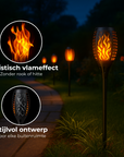 FlameGlow™ Tuinfakkels op Zonne-energie (4-PACK) | Veilige Sfeerverlichting met Realistisch Vuur-effect 4